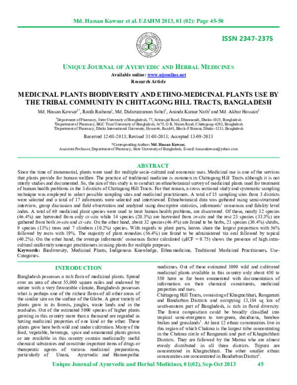 (PDF) » Medicinal Plants Biodiversity and Ethno-Medicinal Plants Use by ...