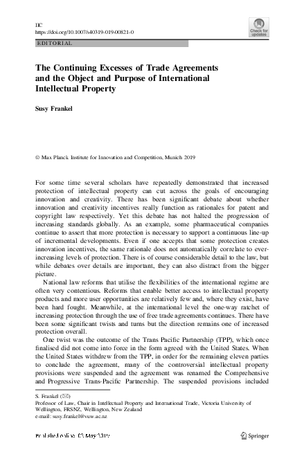 (PDF) The Continuing Excesses of Trade Agreements and the Object and ...