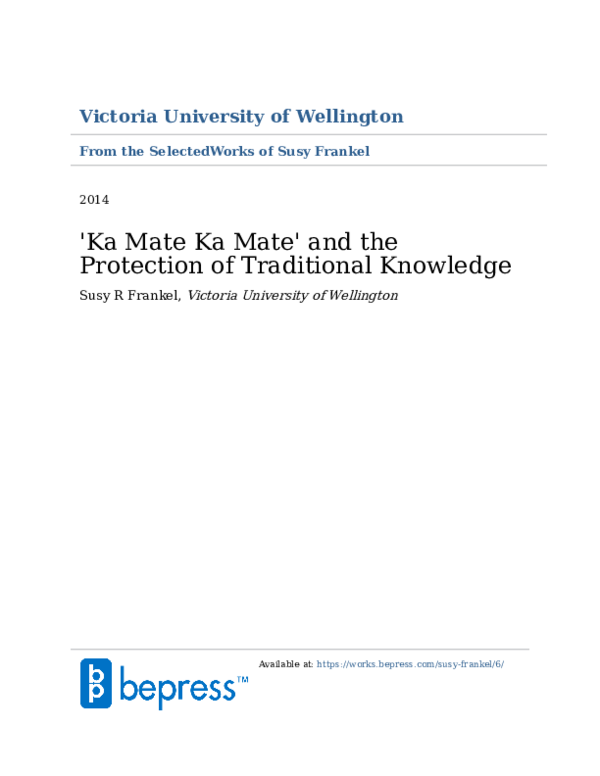 (PDF) “Ka Mate Ka Mate” and the protection of traditional knowledge