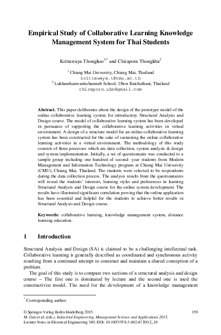 (PDF) Empirical Study of Collaborative Learning Knowledge Management ...