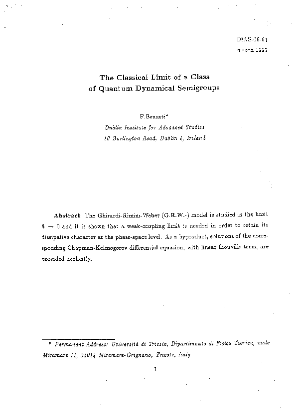 (PDF) The classical limit of a class of quantum dynamical semigroups