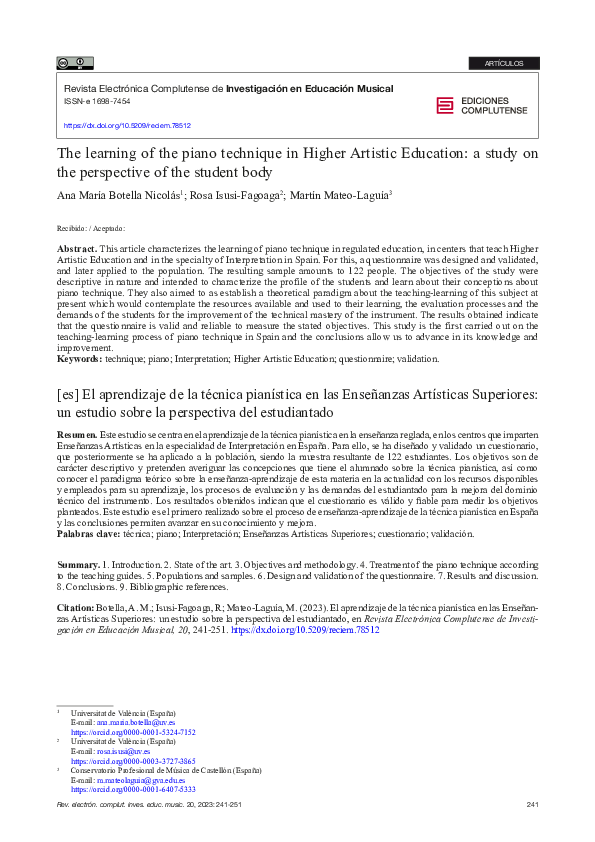 (PDF) The learning of the piano technique in Higher Artistic Education ...