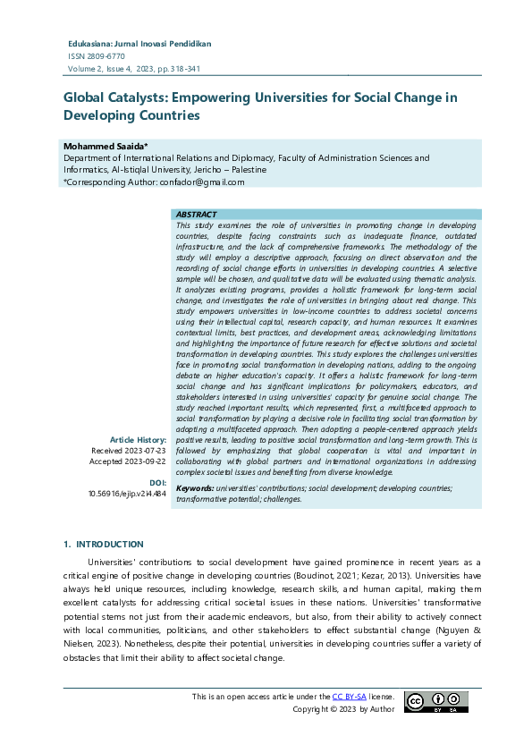 (PDF) Global Catalysts: Empowering Universities for Social Change in ...