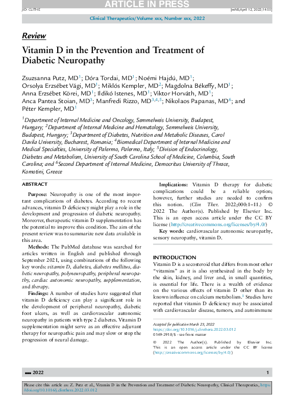 (PDF) Vitamin D in the Prevention and Treatment of Diabetic Neuropathy