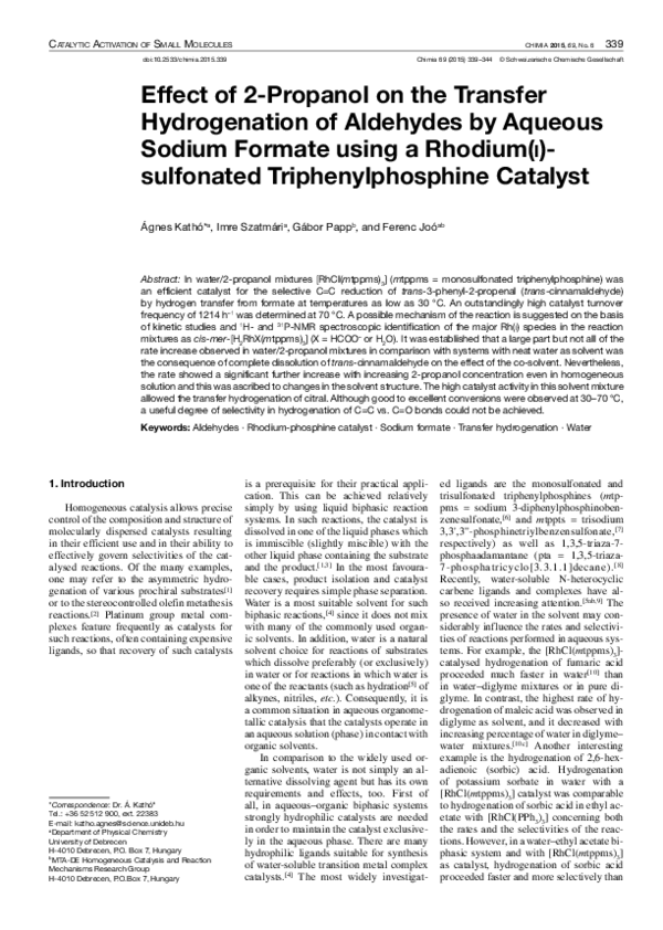 (PDF) Effect of 2-Propanol on the Transfer Hydrogenation of Aldehydes ...