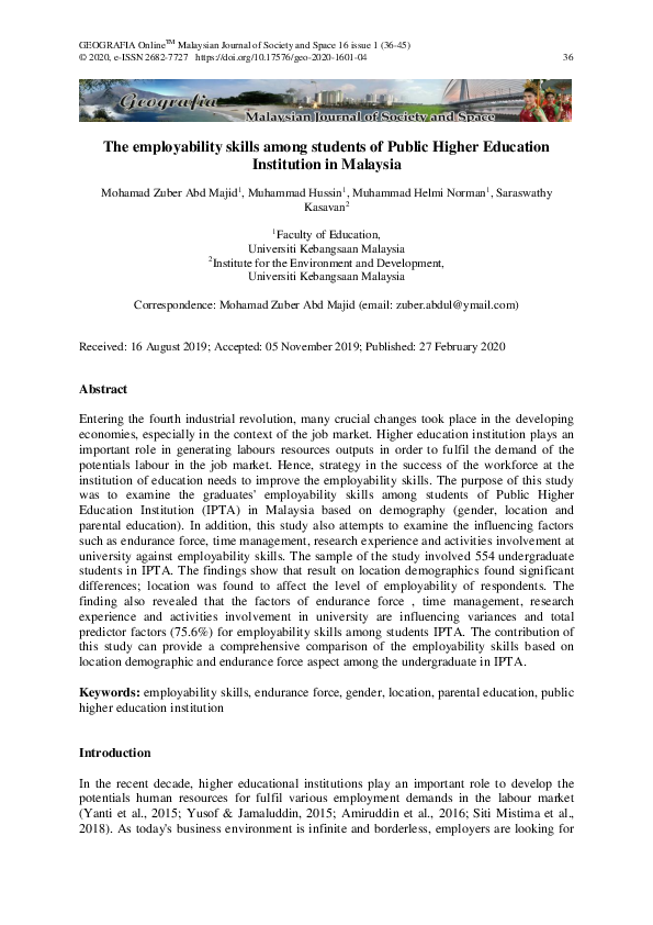 (PDF) The employability skills among students of Public Higher ...