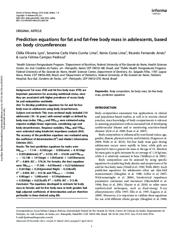 (PDF) Prediction equations for fat and fat-free body mass in ...
