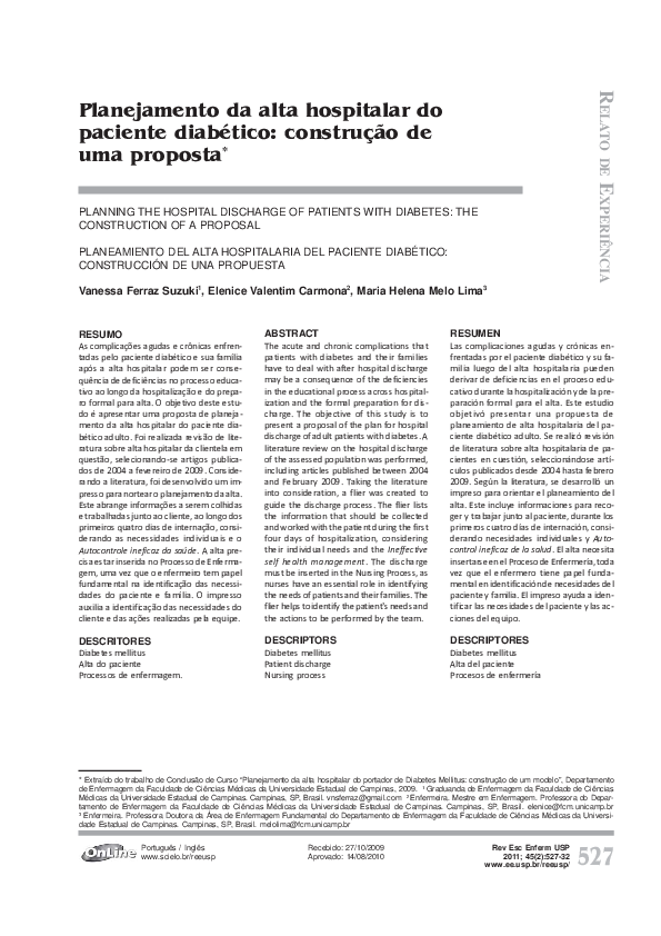 (PDF) Planejamento da alta hospitalar do paciente diabético: construção ...