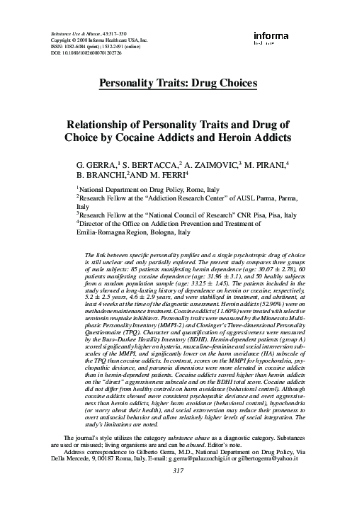 (PDF) Relationship of Personality Traits and Drug of Choice by Cocaine ...
