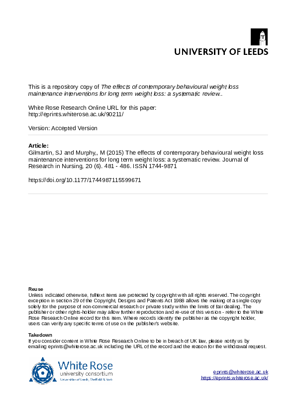 (PDF) The effects of contemporary behavioural weight loss maintenance ...