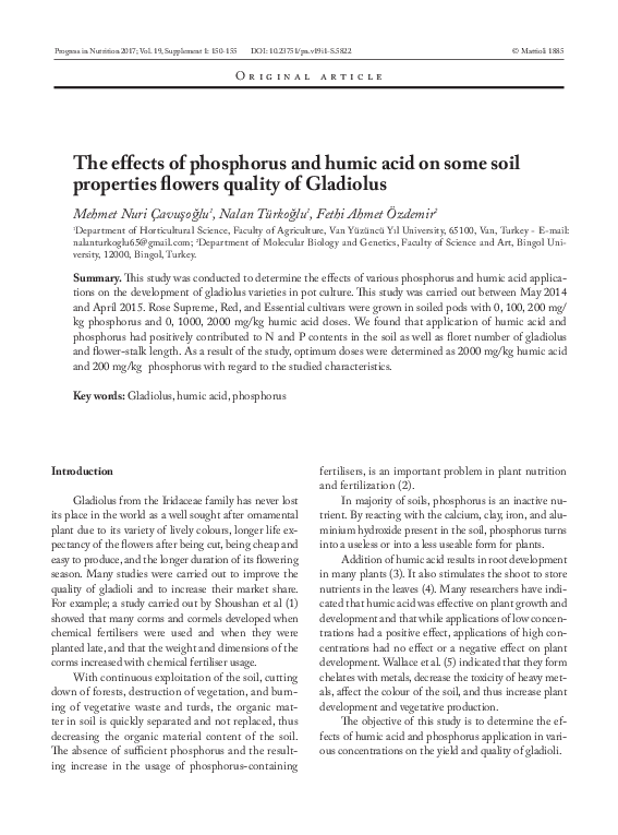 (PDF) The effects of phosphorus and humic acid on some soil properties ...