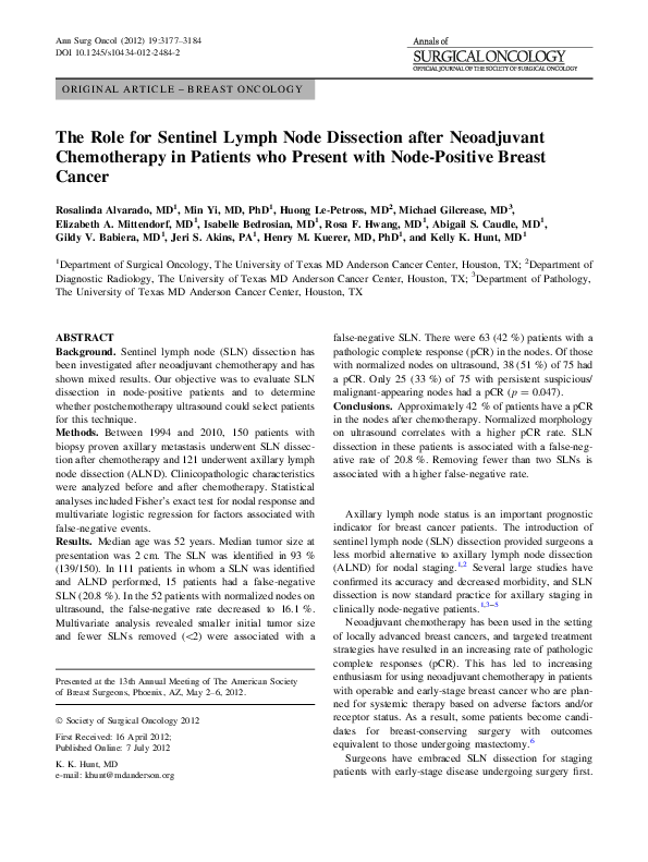 (PDF) The Role for Sentinel Lymph Node Dissection after Neoadjuvant ...