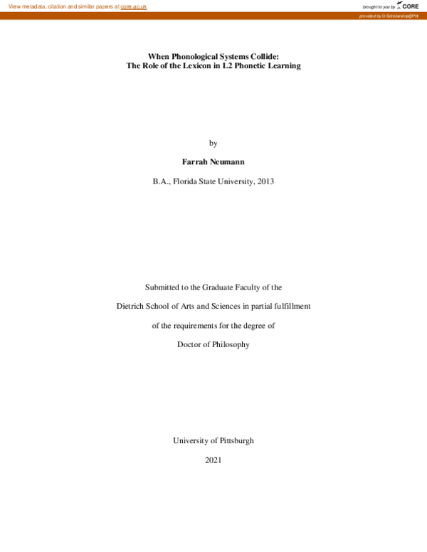 (PDF) When Phonological Systems Collide: The Role of the Lexicon in L2 ...