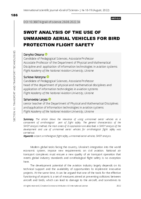 (PDF) Swot Analysis of the Use of Unmanned Aerial Vehicles for Bird ...