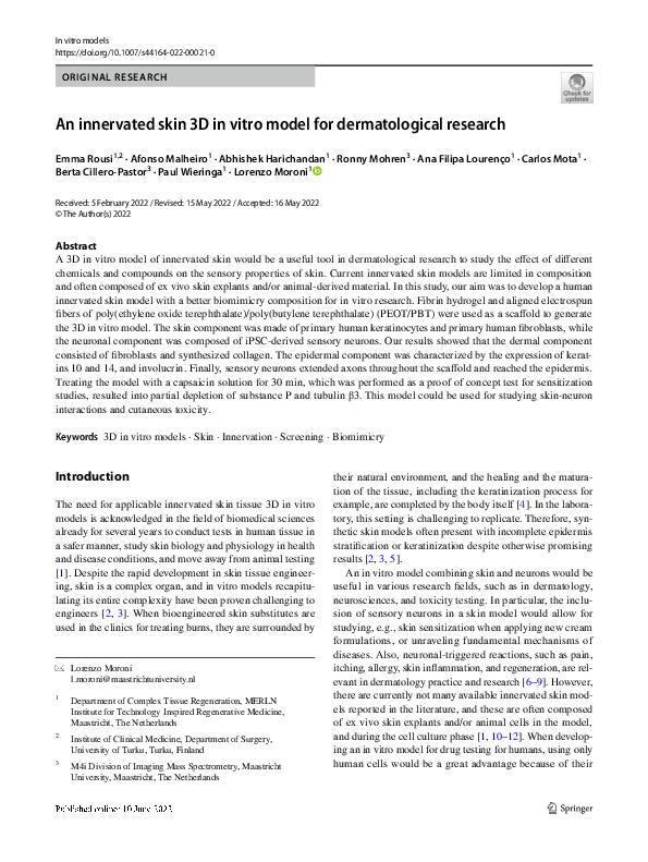 (PDF) An innervated skin 3D in vitro model for dermatological research