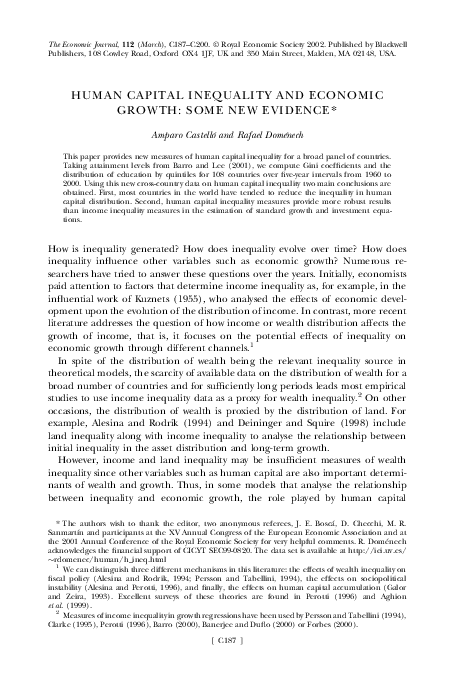 (PDF) Human Capital Inequality and Economic Growth: Some New Evidence