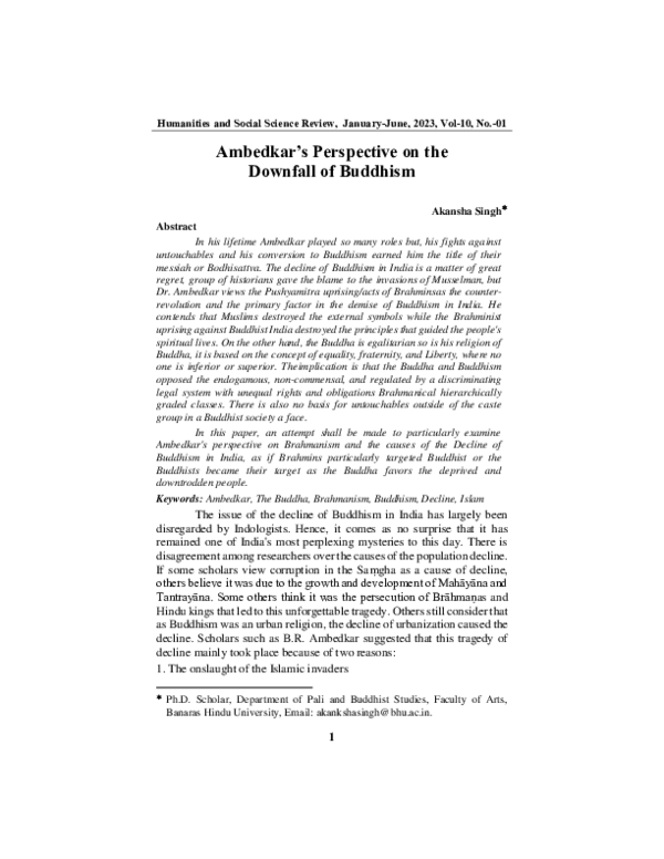 (PDF) Ambedkar's Perspective on the Downfall of Buddhism