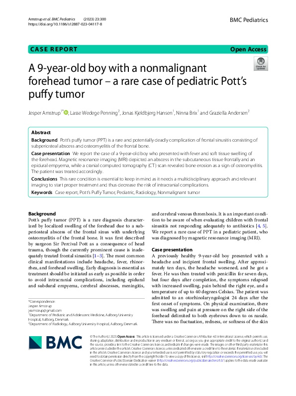 (PDF) A 9-year-old boy with a nonmalignant forehead tumor – a rare case ...