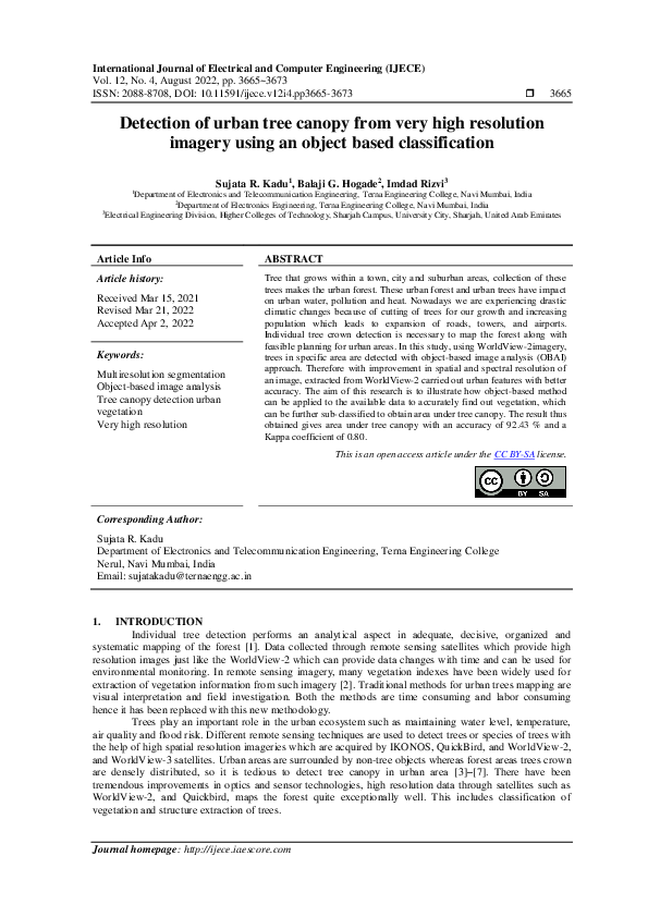 (PDF) Detection of urban tree canopy from very high resolution imagery ...