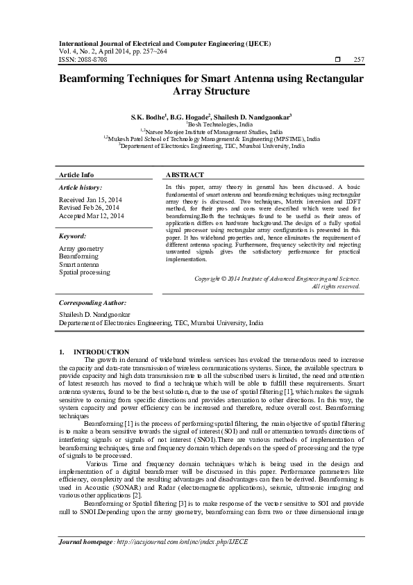 (PDF) Beamforming Techniques for Smart Antenna using Rectangular