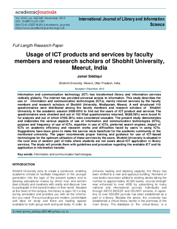 (PDF) Usage of ICT products and services by faculty members and ...