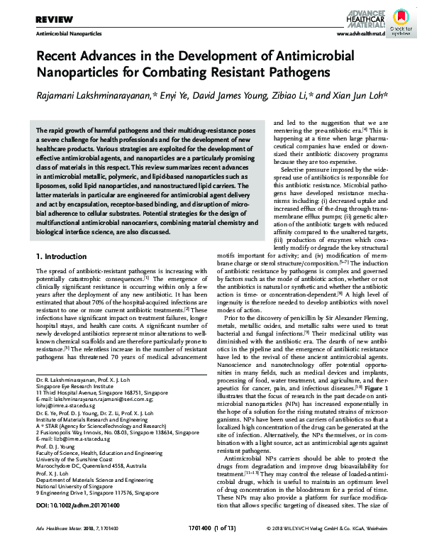 (PDF) Recent Advances in the Development of Antimicrobial Nanoparticles ...