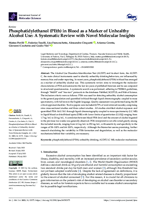 (PDF) Phosphatidylethanol (PEth) in Blood as a Marker of Unhealthy ...