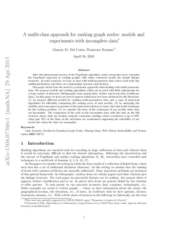 (PDF) A multi-class approach for ranking graph nodes: Models and ...
