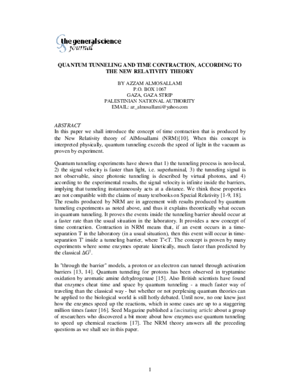 (PDF) Quantum Tunneling and Time Contraction, According to the New ...