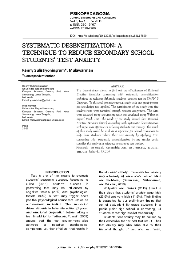  pdf systematic desensitization techniques to reduce anxiety of facing