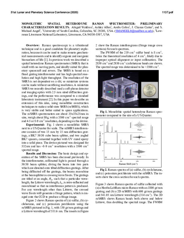 (PDF) Monolithic Spatial Heterodyne Raman Spectrometer: Preliminary ...
