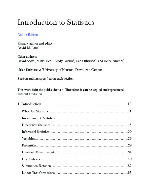 (PDF) Introduction to Statistics