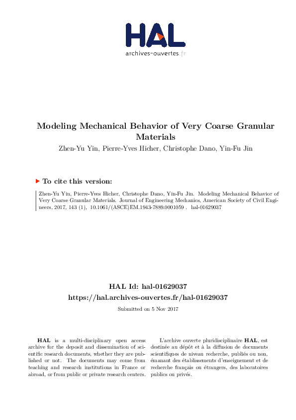 (PDF) Modeling Mechanical Behavior of Very Coarse Granular Materials