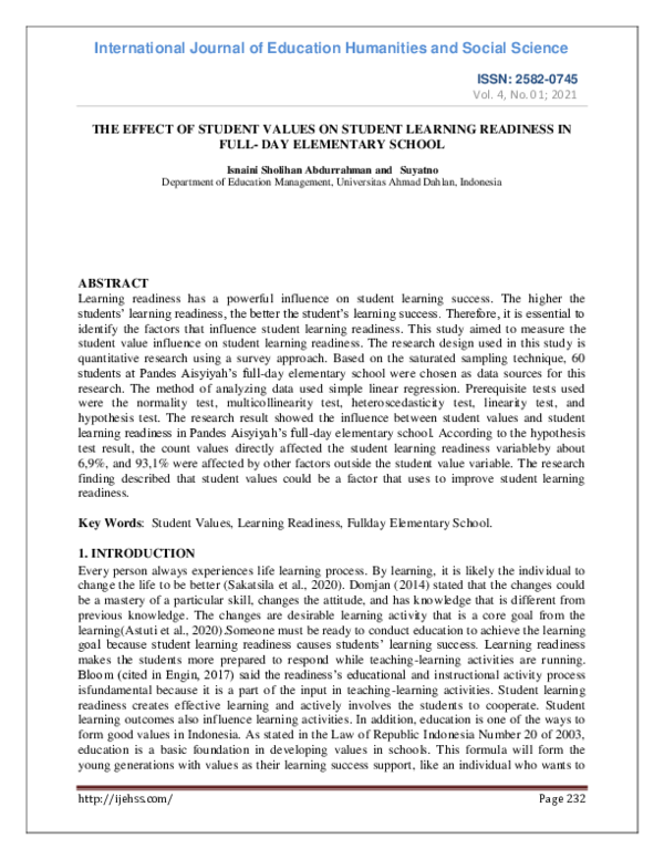(PDF) The effect of student values on student learning readiness in ...