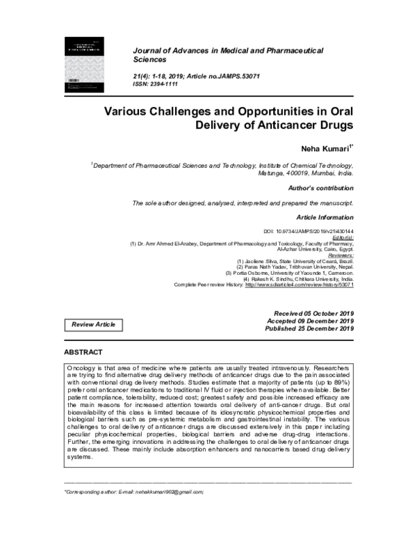 (PDF) Various Challenges and Opportunities in Oral Delivery of ...