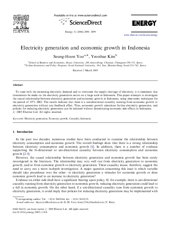 (PDF) Electricity generation and economic growth in Indonesia