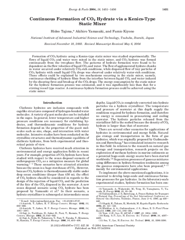 (PDF) Continuous Formation of CO2 Hydrate via a Kenics-Type Static Mixer
