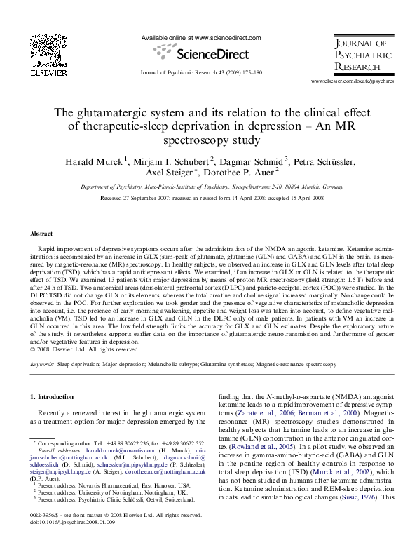 (PDF) The glutamatergic system and its relation to the clinical effect ...