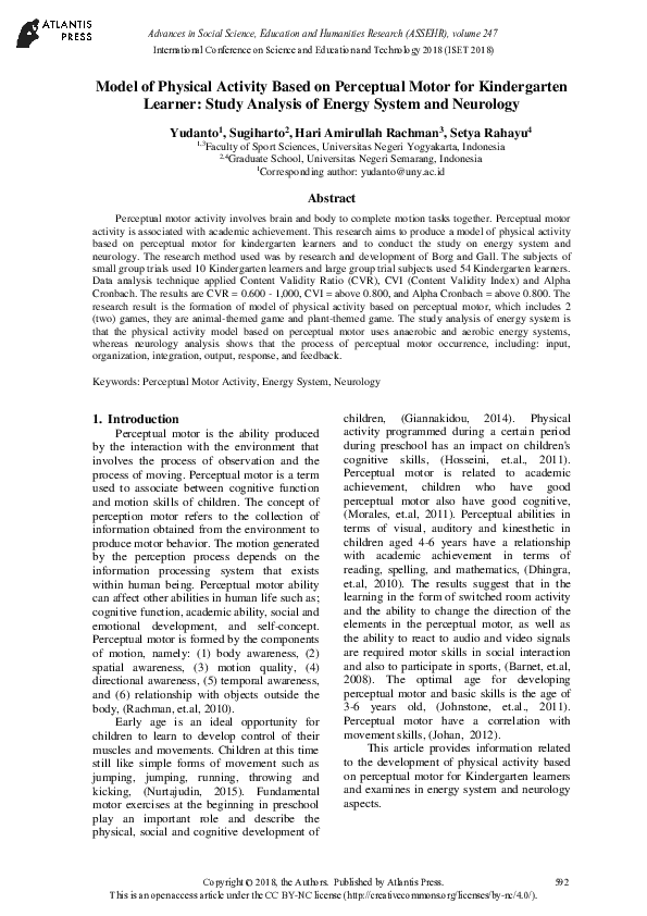 (PDF) Model of Physical Activity Based on Perceptual Motor for ...