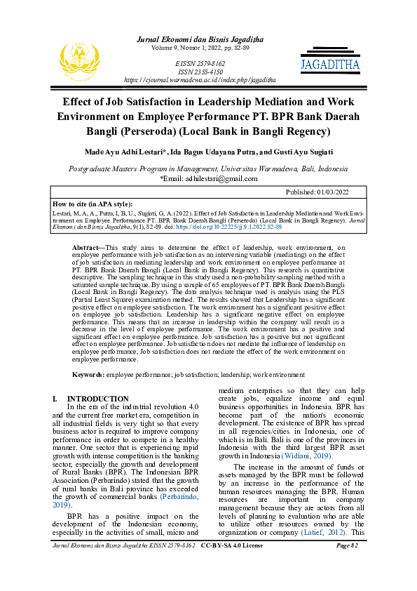 (PDF) Effect of Job Satisfaction in Leadership Mediation and Work ...