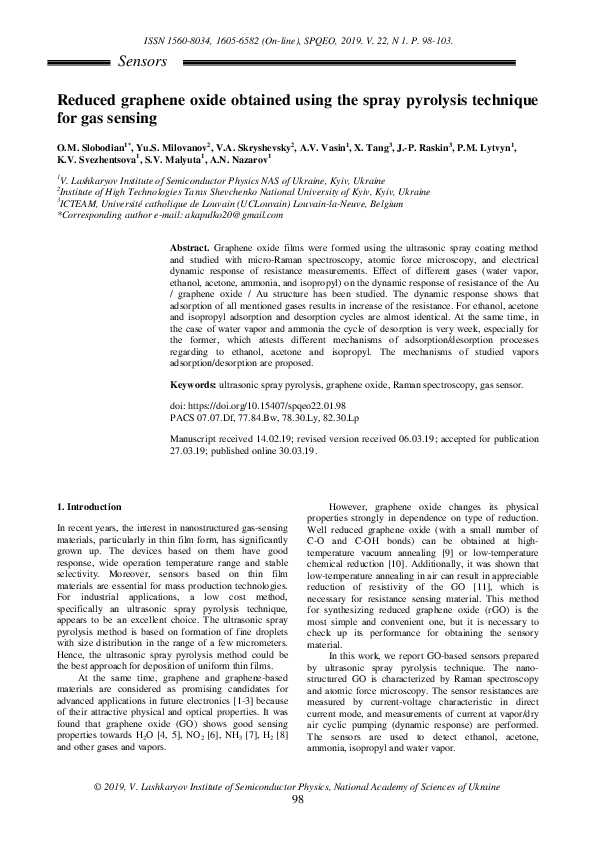 (PDF) Reduced graphene oxide obtained using the spray pyrolysis ...