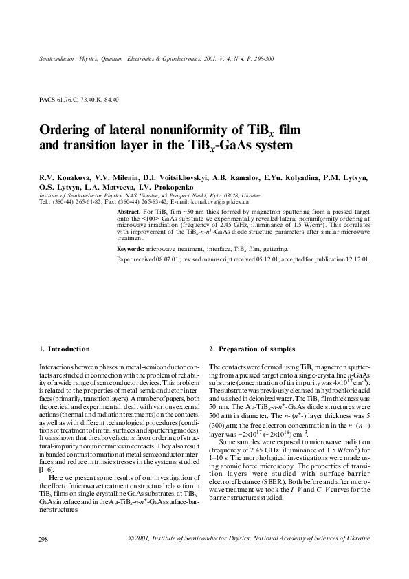 (PDF) Ordering of lateral nonuniformity of TiBx film and transition ...