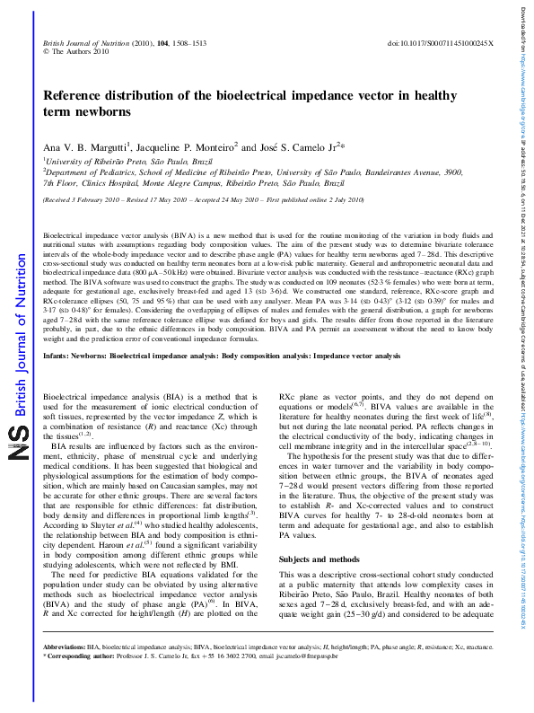 (PDF) Reference distribution of the bioelectrical impedance vector in ...