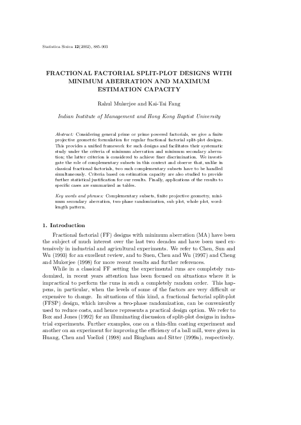 (PDF) Fractional factorial split-plot designs with minimum aberration ...