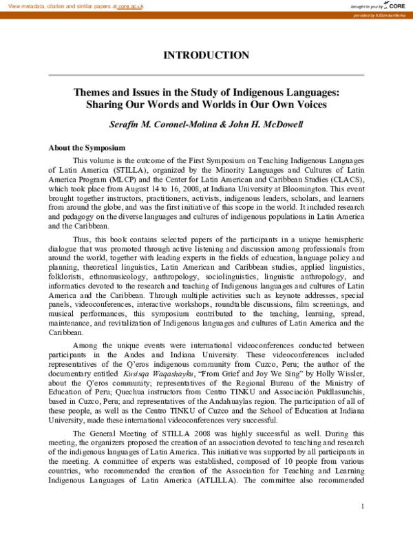 (PDF) Introduction: Themes and Issues in the Study of Indigenous ...