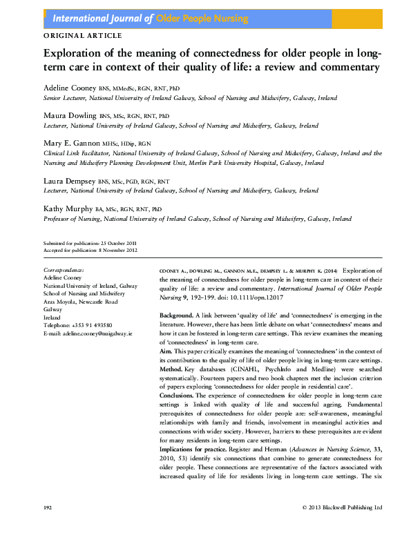 (PDF) Exploration of the meaning of connectedness for older people in ...