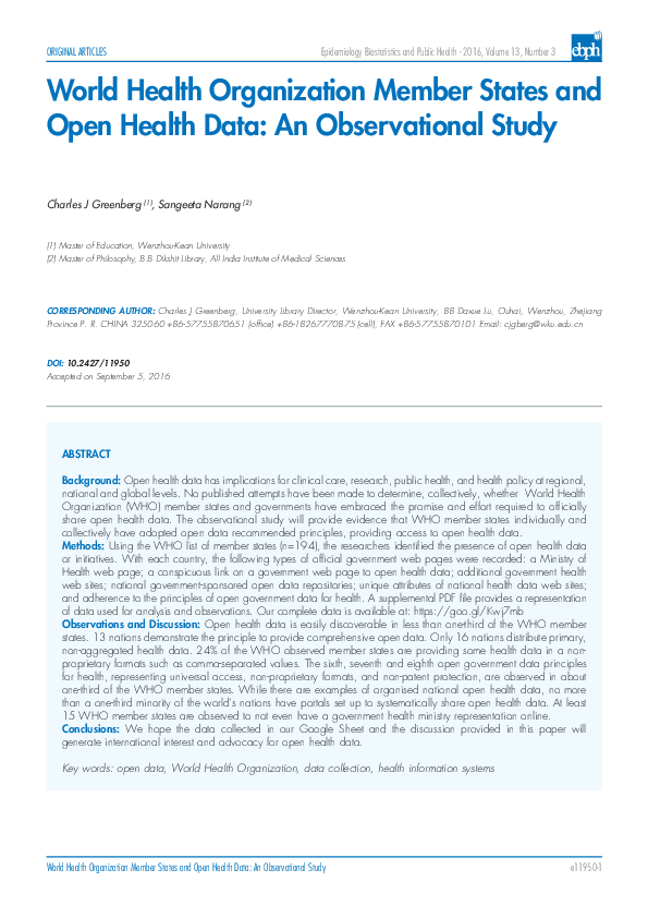 (PDF) World Health Organization Member States and Open Health Data: An ...