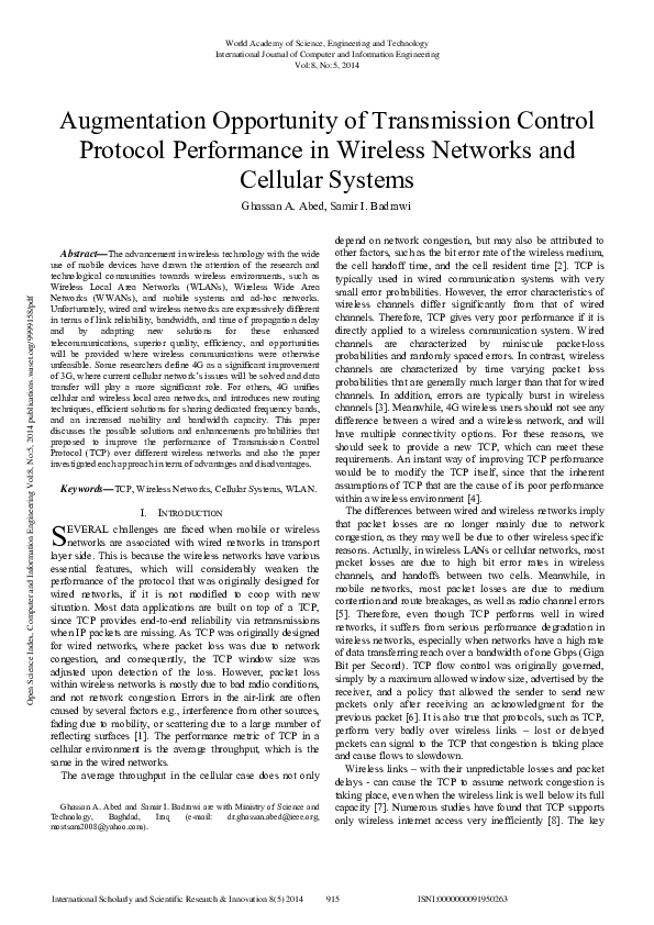 (PDF) Augmentation Opportunity of Transmission Control Protocol ...