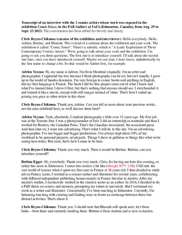 (PDF) Transcript of an interview with the 3 comics artists whose work ...