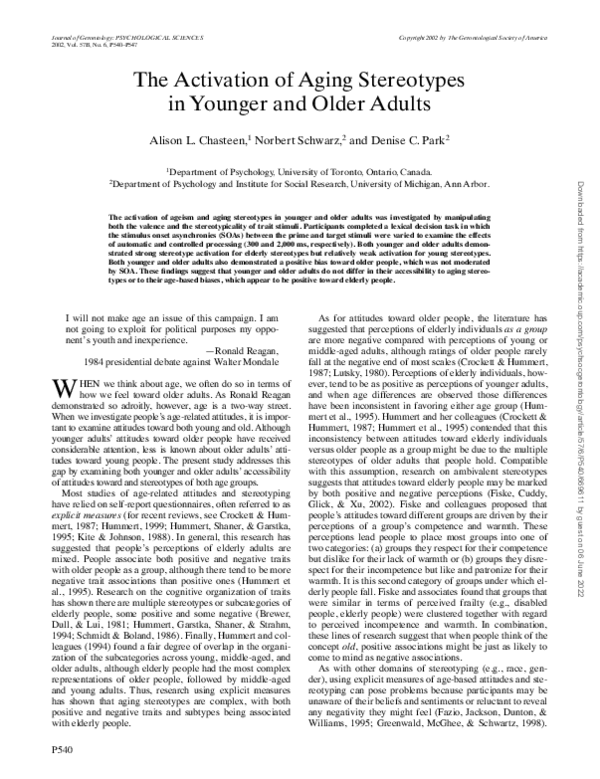 (PDF) The Activation of Aging Stereotypes in Younger and Older Adults